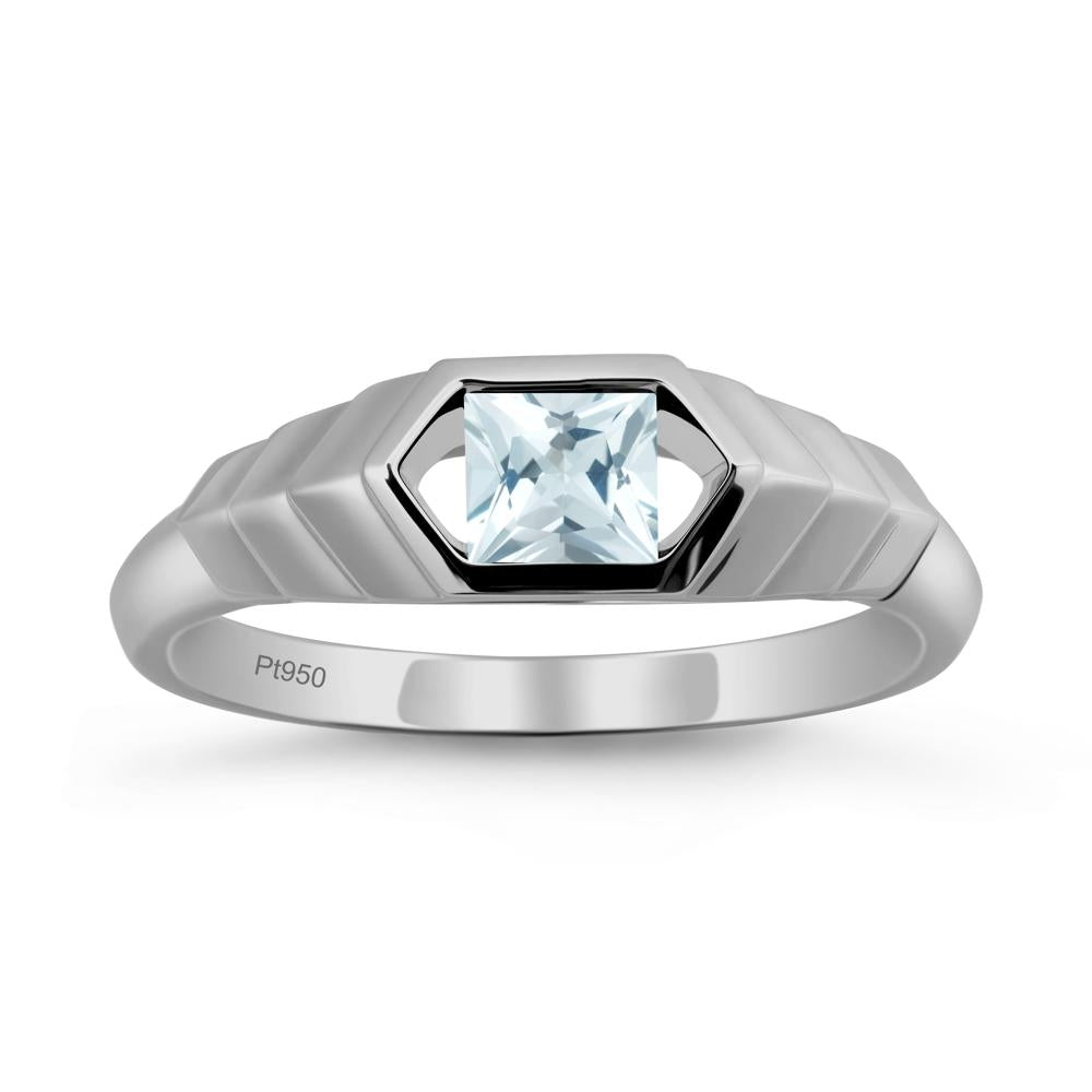 Asscher Aquamarine Ring with Hexagon Frame - LUO Jewelry #metal_platinum