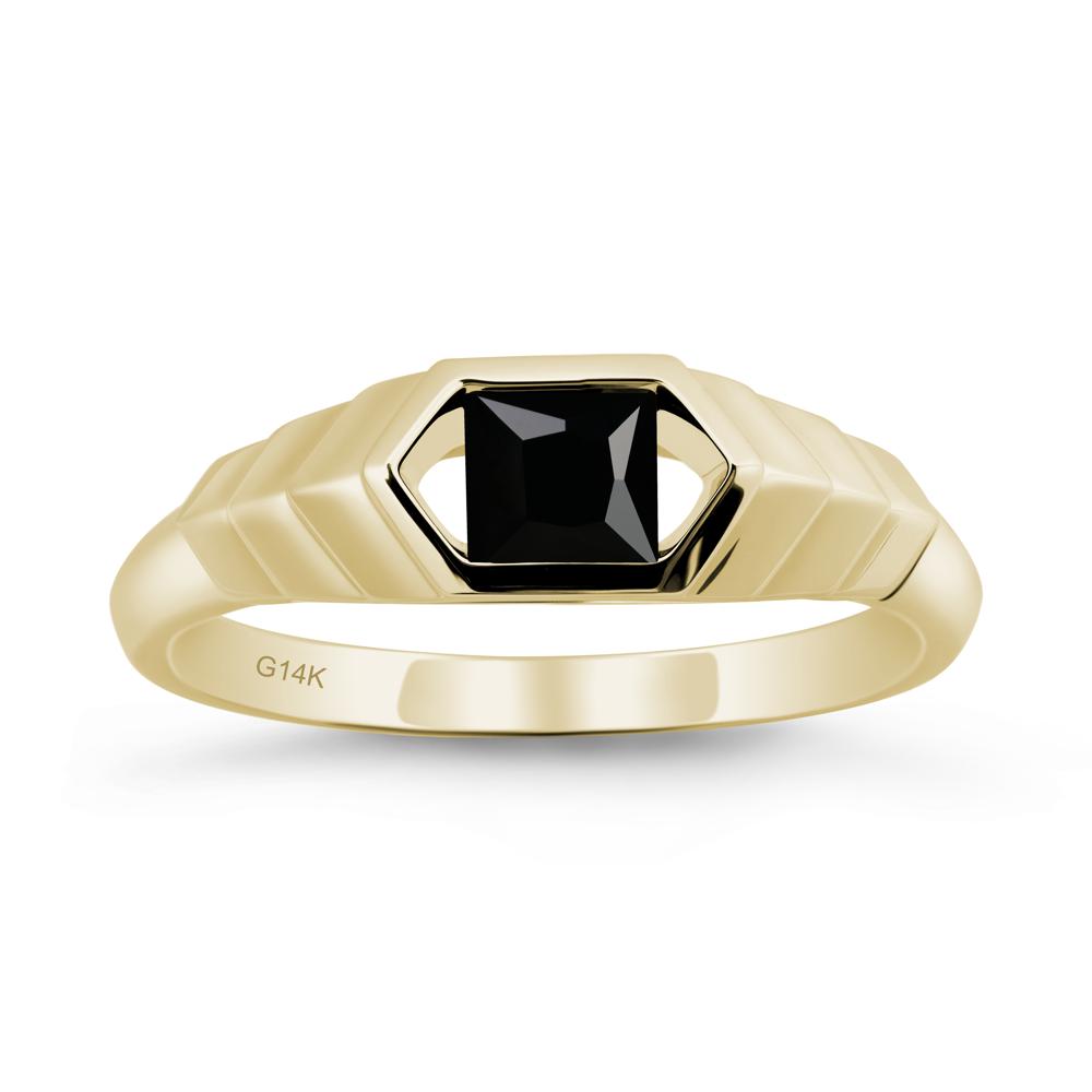 Asscher Black Spinel Ring with Hexagon Frame - LUO Jewelry #metal_14k yellow gold