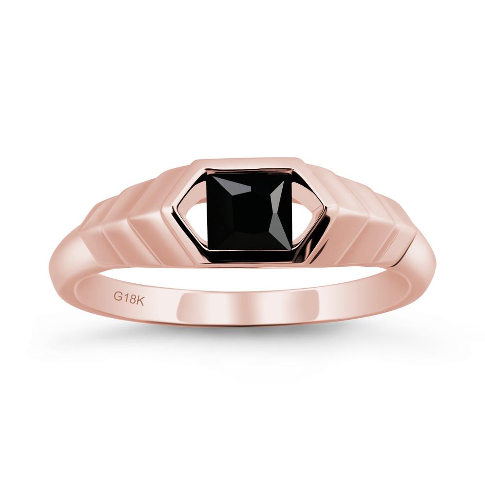 Asscher Black Spinel Ring with Hexagon Frame - LUO Jewelry #metal_18k rose gold