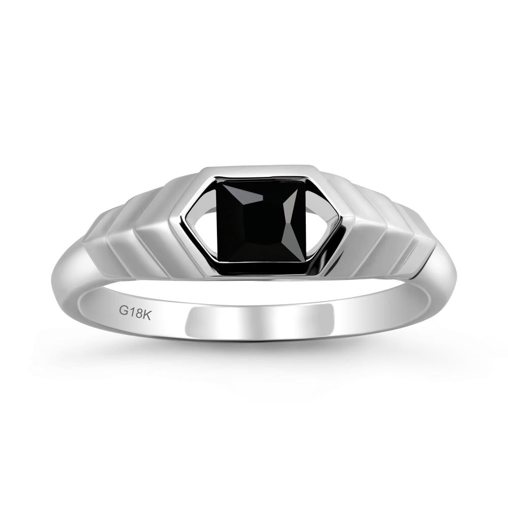 Asscher Black Spinel Ring with Hexagon Frame - LUO Jewelry #metal_18k white gold