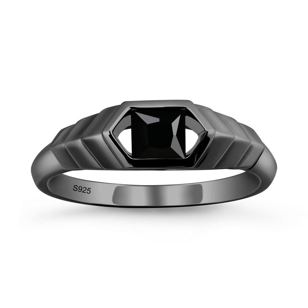 Asscher Black Spinel Ring with Hexagon Frame - LUO Jewelry #metal_black finish sterling silver