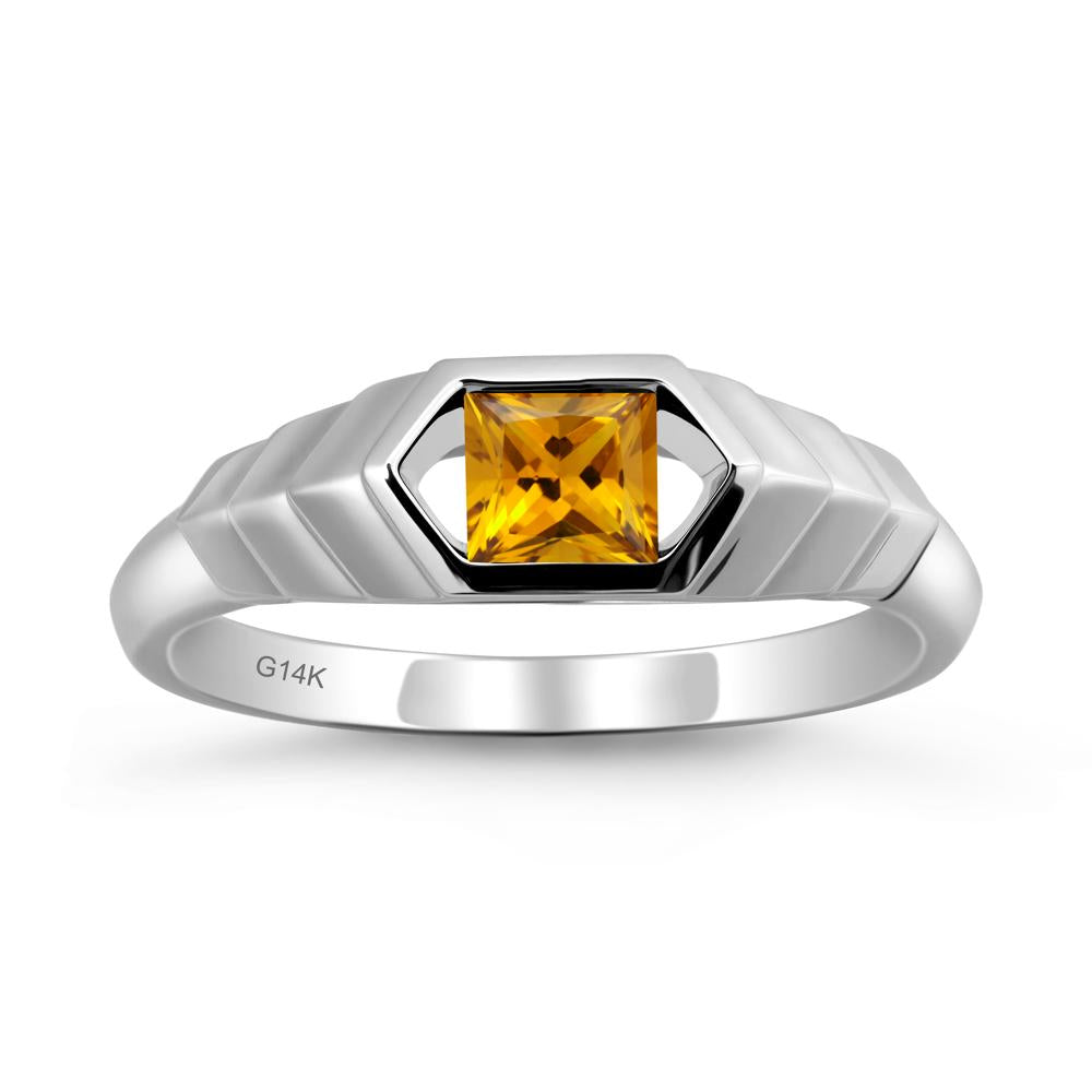 Asscher Citrine Ring with Hexagon Frame - LUO Jewelry #metal_14k white gold