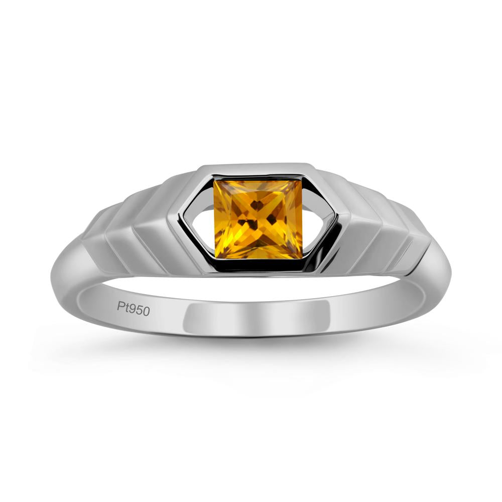 Asscher Citrine Ring with Hexagon Frame - LUO Jewelry #metal_platinum