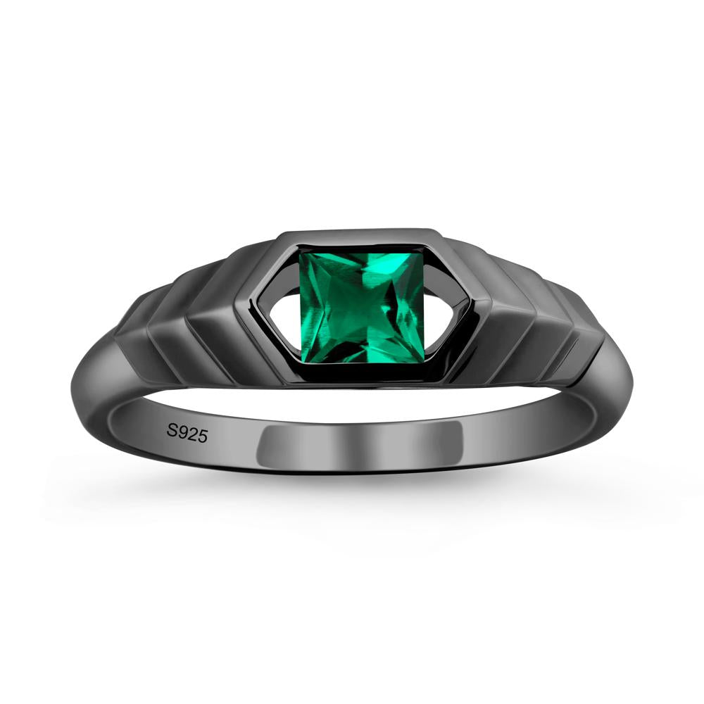 Asscher Emerald Ring with Hexagon Frame - LUO Jewelry #metal_black finish sterling silver