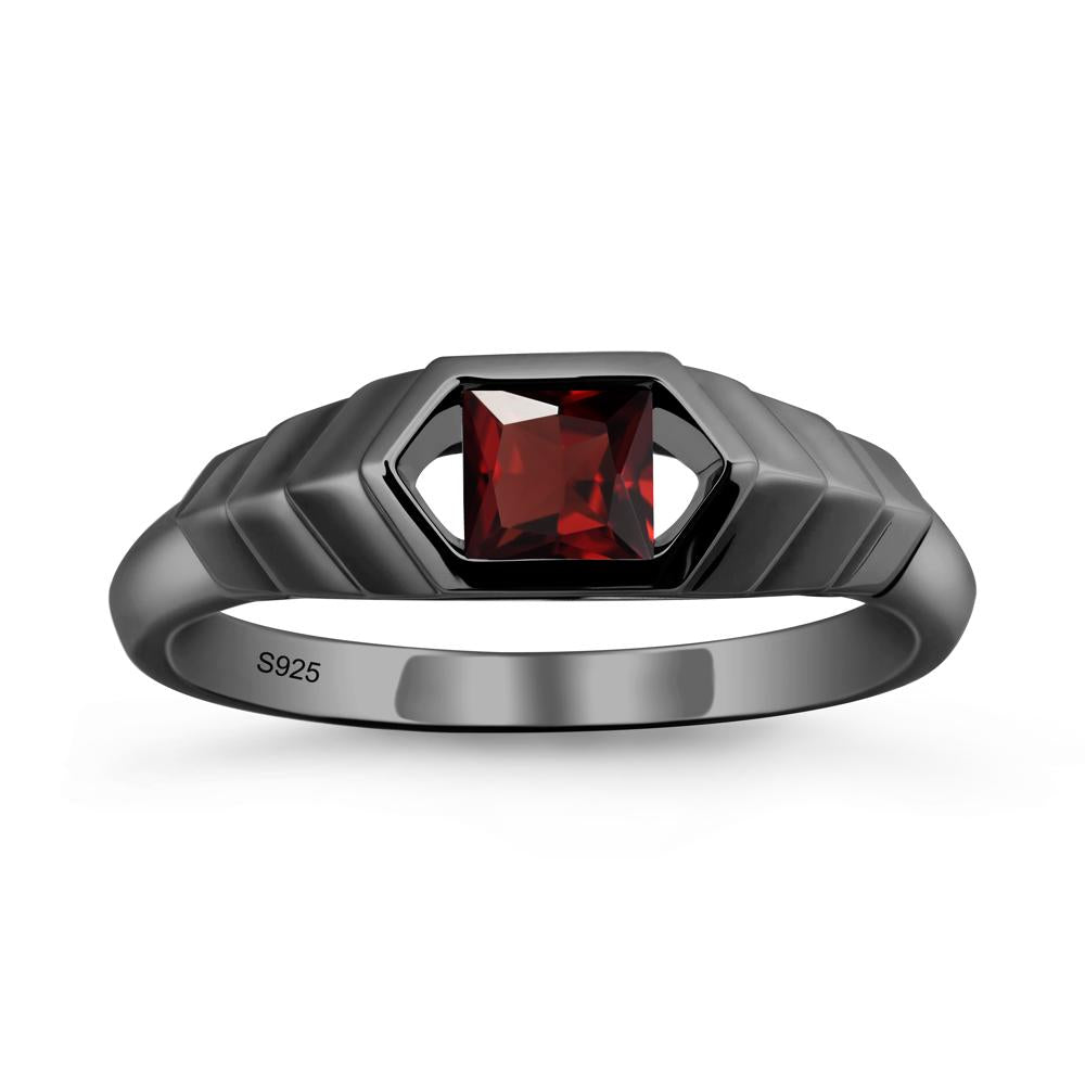 Asscher Garnet Ring with Hexagon Frame - LUO Jewelry #metal_black finish sterling silver