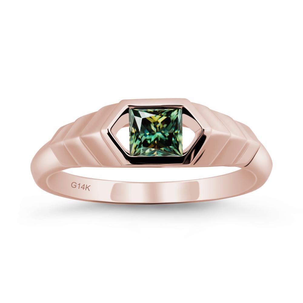 Asscher Green Moissanite Ring with Hexagon Frame - LUO Jewelry #metal_14k rose gold