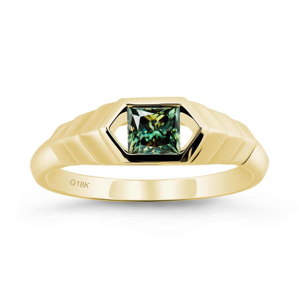 Asscher Green Moissanite Ring with Hexagon Frame - LUO Jewelry #metal_18k yellow gold