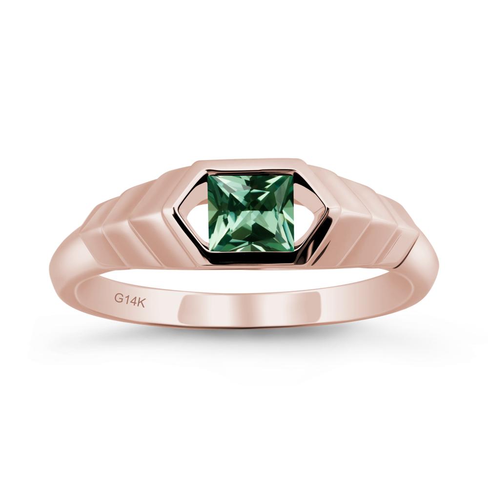 Asscher Green Sapphire Ring with Hexagon Frame - LUO Jewelry #metal_14k rose gold