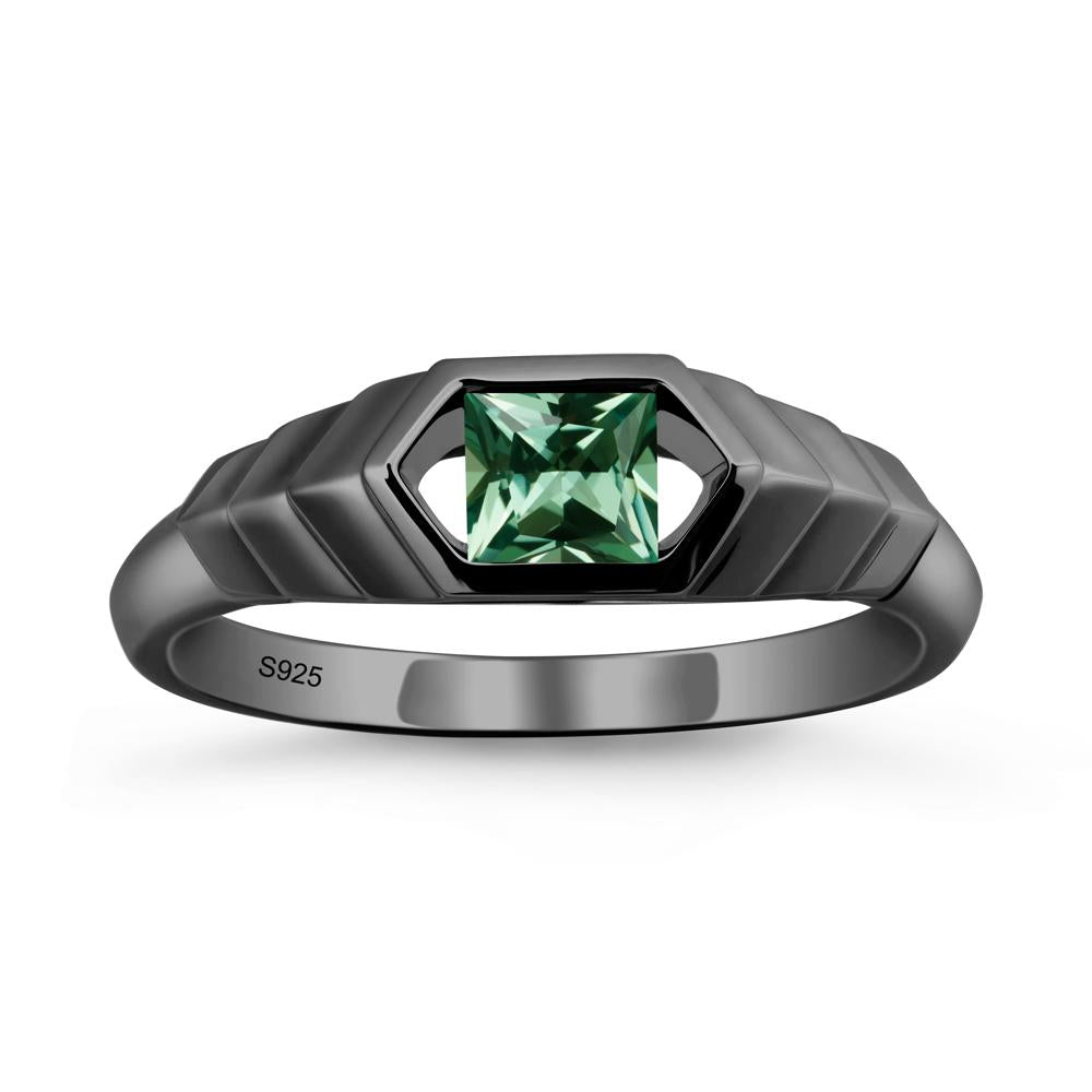 Asscher Green Sapphire Ring with Hexagon Frame - LUO Jewelry #metal_black finish sterling silver