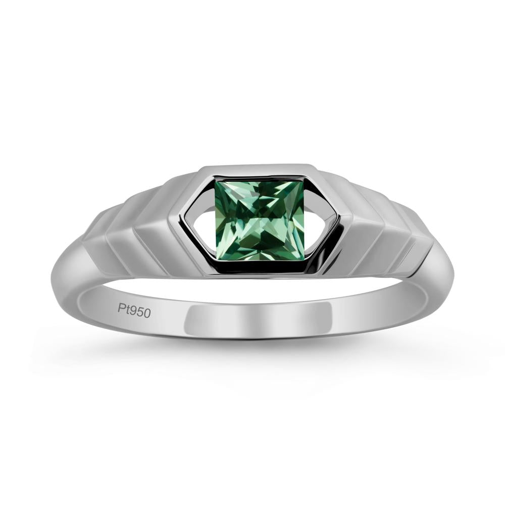 Asscher Green Sapphire Ring with Hexagon Frame - LUO Jewelry #metal_platinum