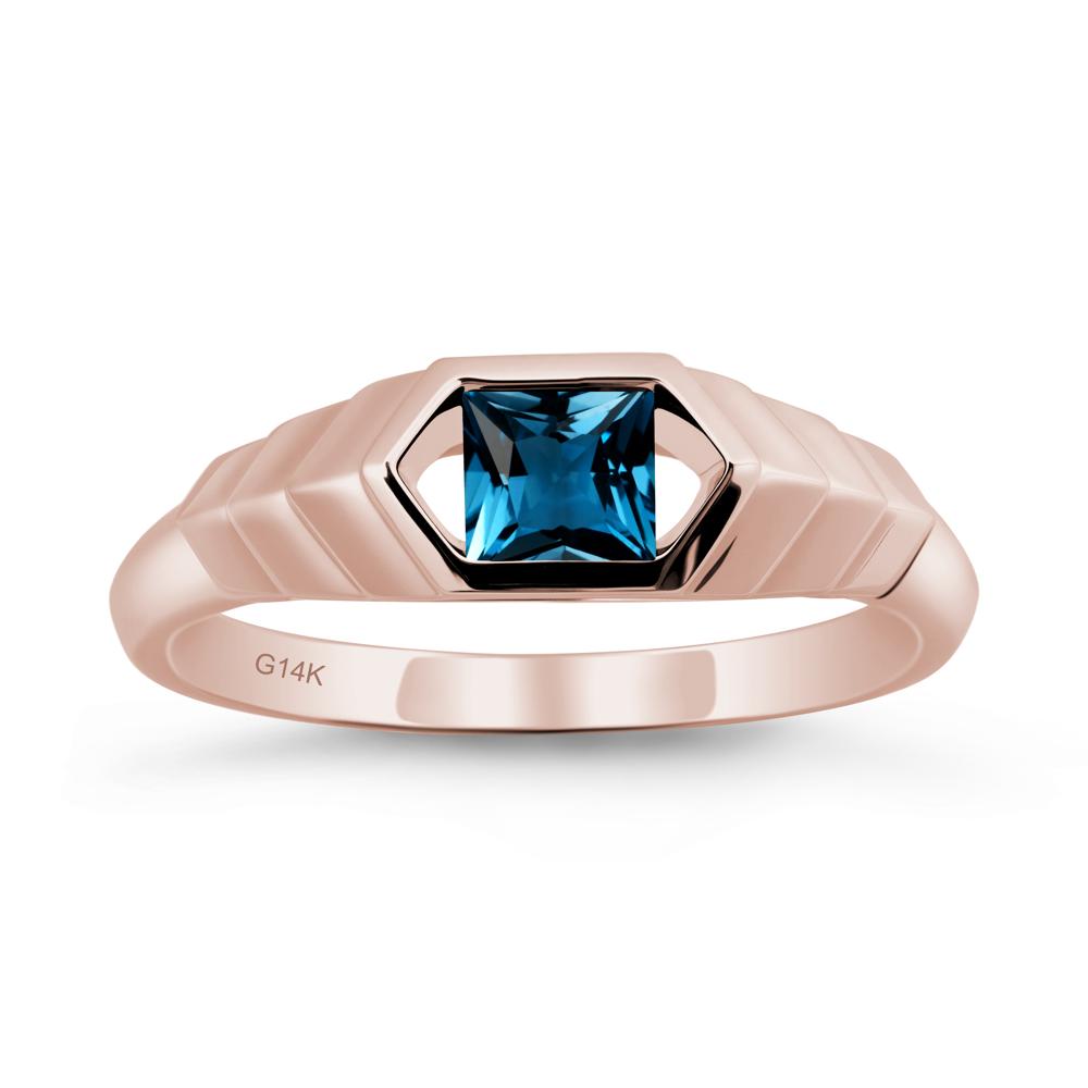 Asscher London Blue Topaz Ring with Hexagon Frame - LUO Jewelry #metal_14k rose gold