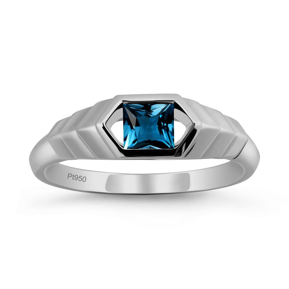 Asscher London Blue Topaz Ring with Hexagon Frame - LUO Jewelry #metal_platinum