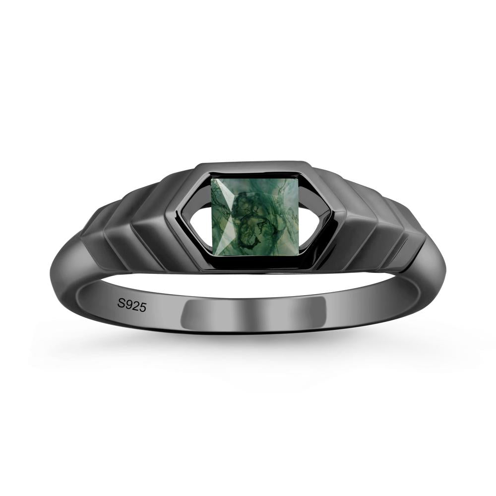 Asscher Moss Agate Ring with Hexagon Frame - LUO Jewelry #metal_black finish sterling silver