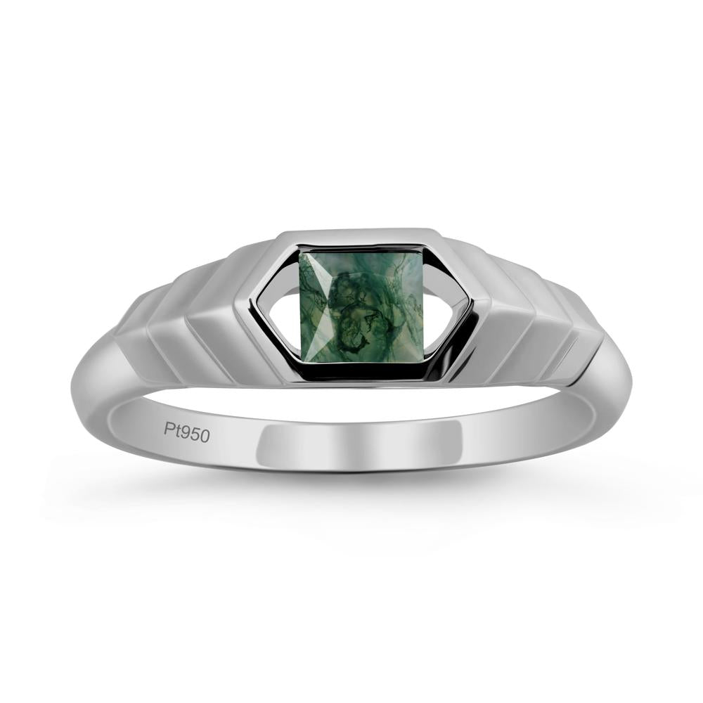 Asscher Moss Agate Ring with Hexagon Frame - LUO Jewelry #metal_platinum
