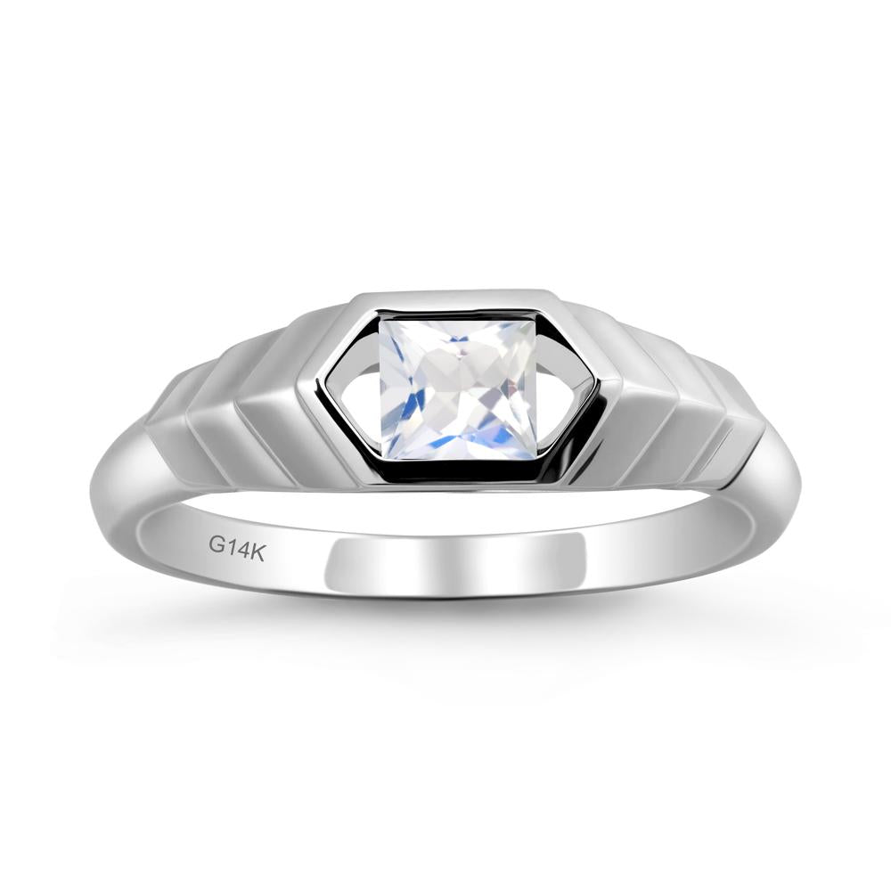 Asscher Moonstone Ring with Hexagon Frame - LUO Jewelry #metal_14k white gold