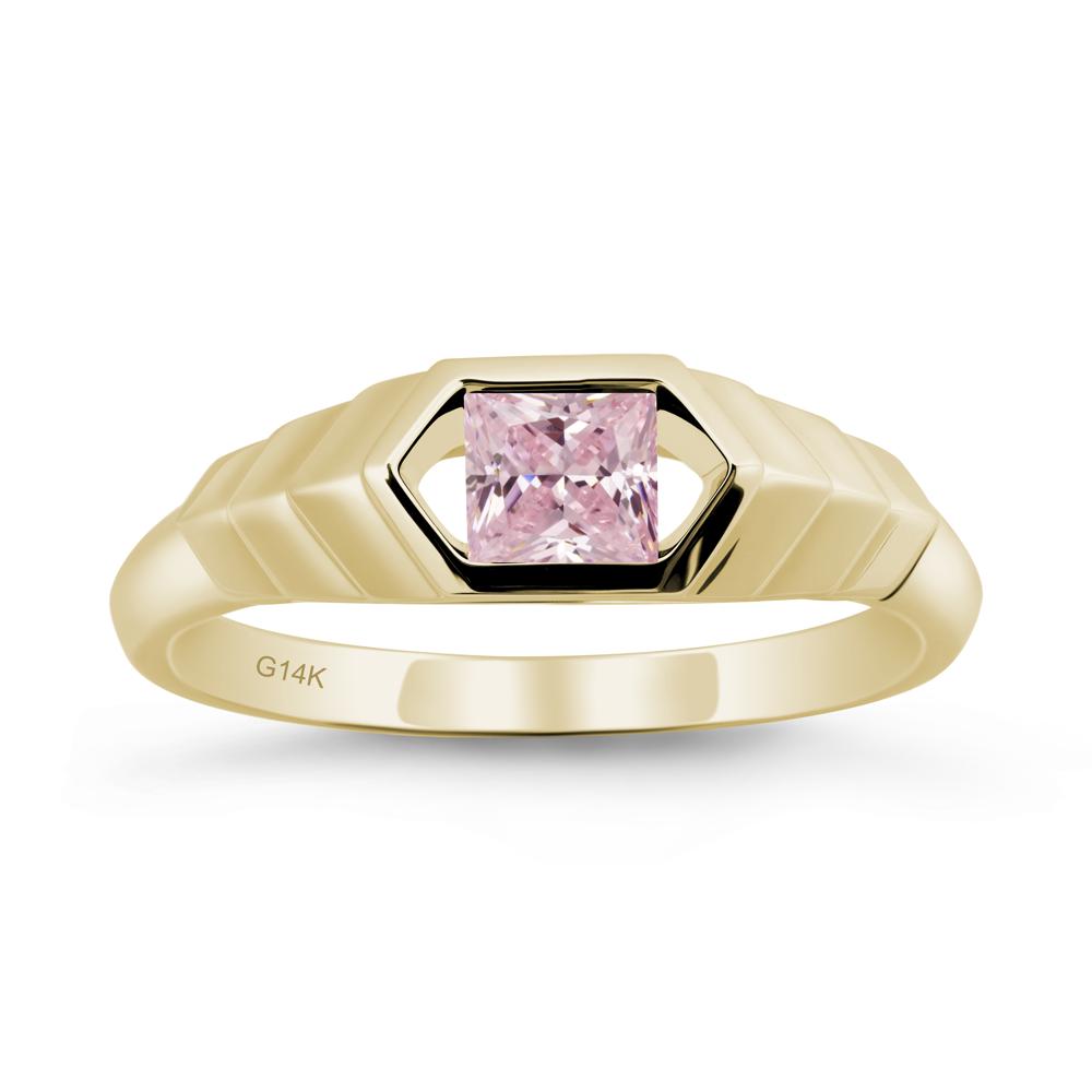 Asscher Pink Cubic Zirconia Ring with Hexagon Frame - LUO Jewelry #metal_14k yellow gold