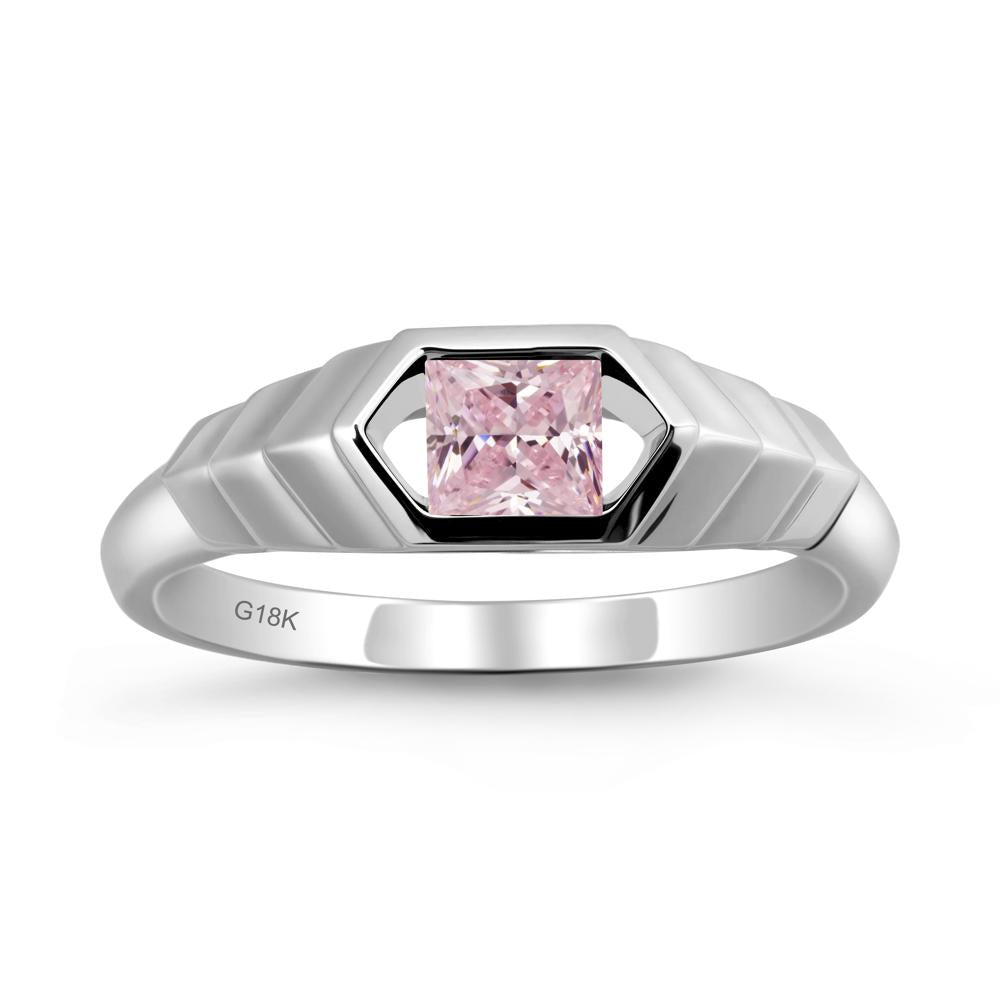 Asscher Pink Cubic Zirconia Ring with Hexagon Frame - LUO Jewelry #metal_18k white gold