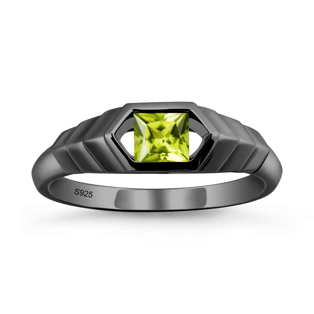 Asscher Peridot Ring with Hexagon Frame - LUO Jewelry #metal_black finish sterling silver