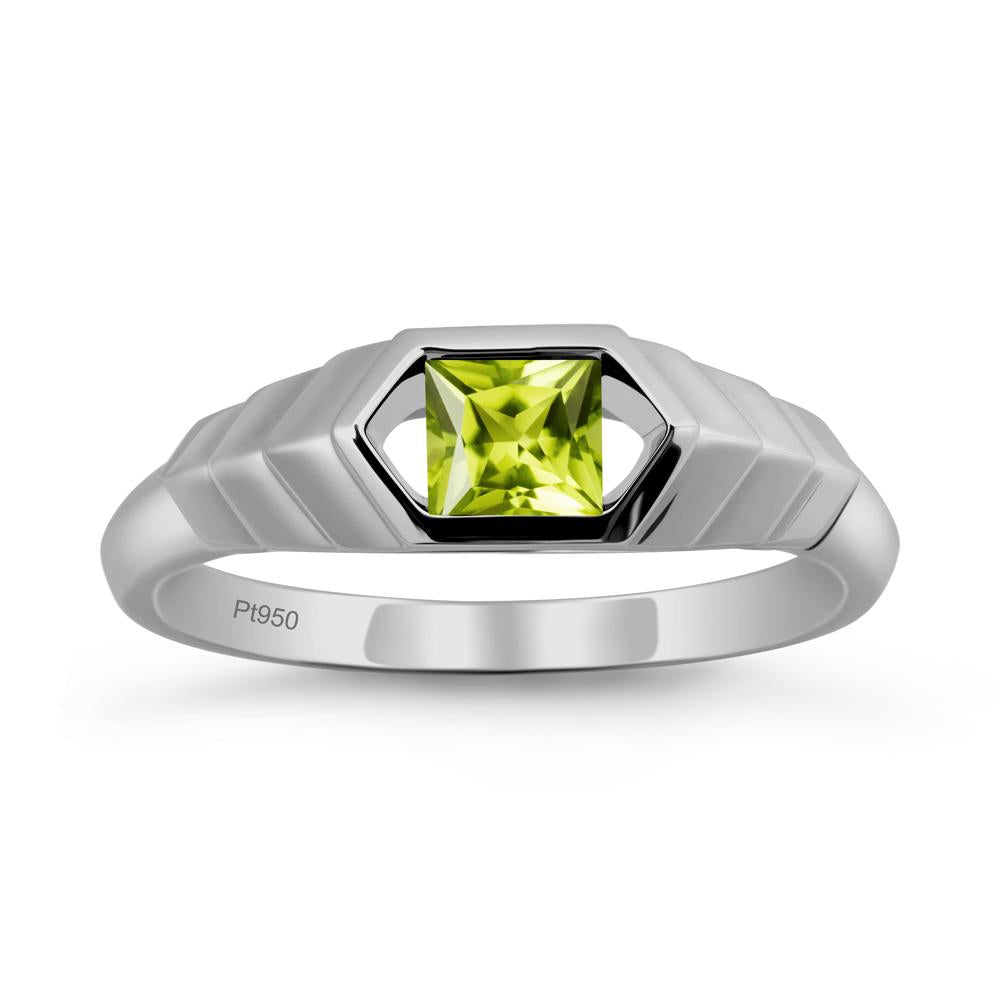 Asscher Peridot Ring with Hexagon Frame - LUO Jewelry #metal_platinum