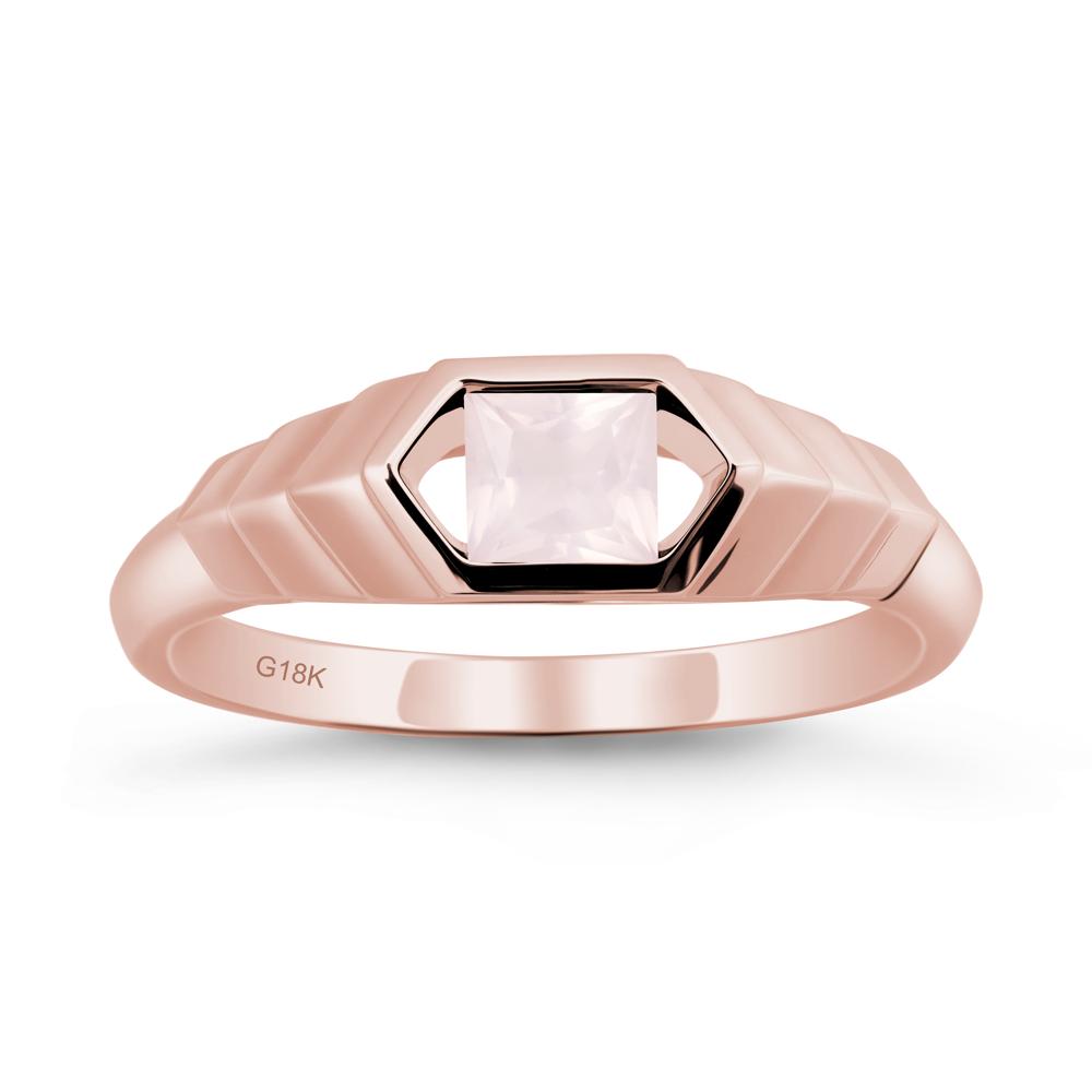 Asscher Rose Quartz Ring with Hexagon Frame - LUO Jewelry #metal_18k rose gold