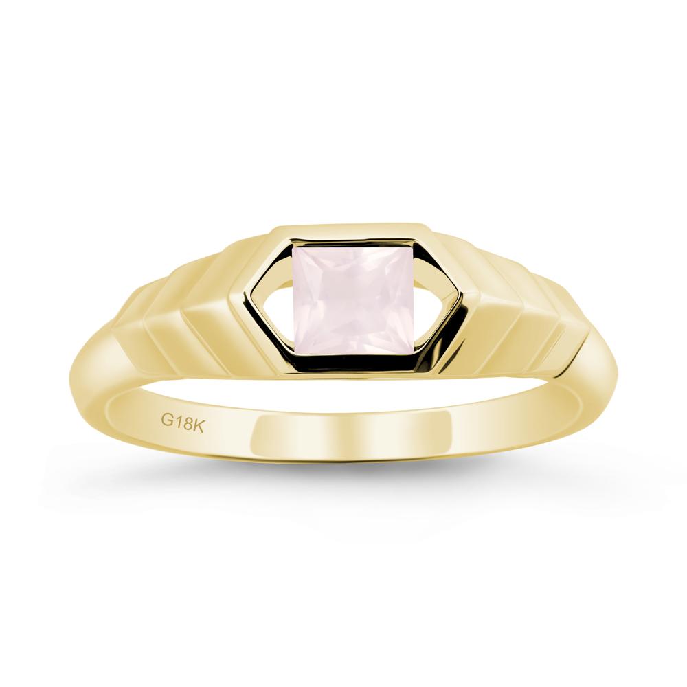 Asscher Rose Quartz Ring with Hexagon Frame - LUO Jewelry #metal_18k yellow gold