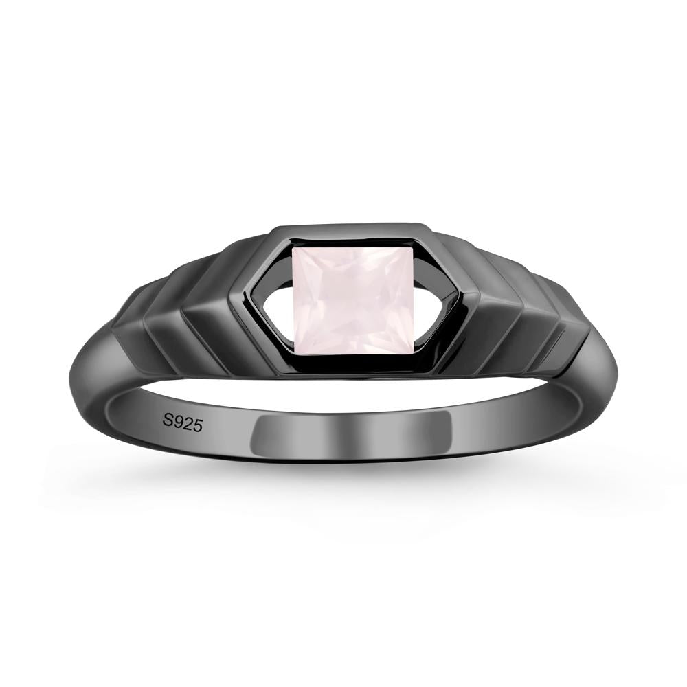 Asscher Rose Quartz Ring with Hexagon Frame - LUO Jewelry #metal_black finish sterling silver