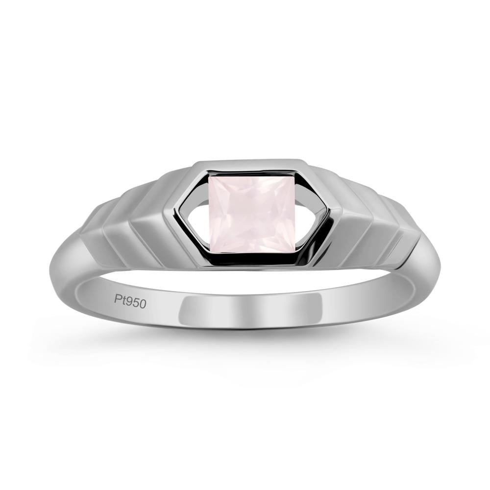 Asscher Rose Quartz Ring with Hexagon Frame - LUO Jewelry #metal_platinum