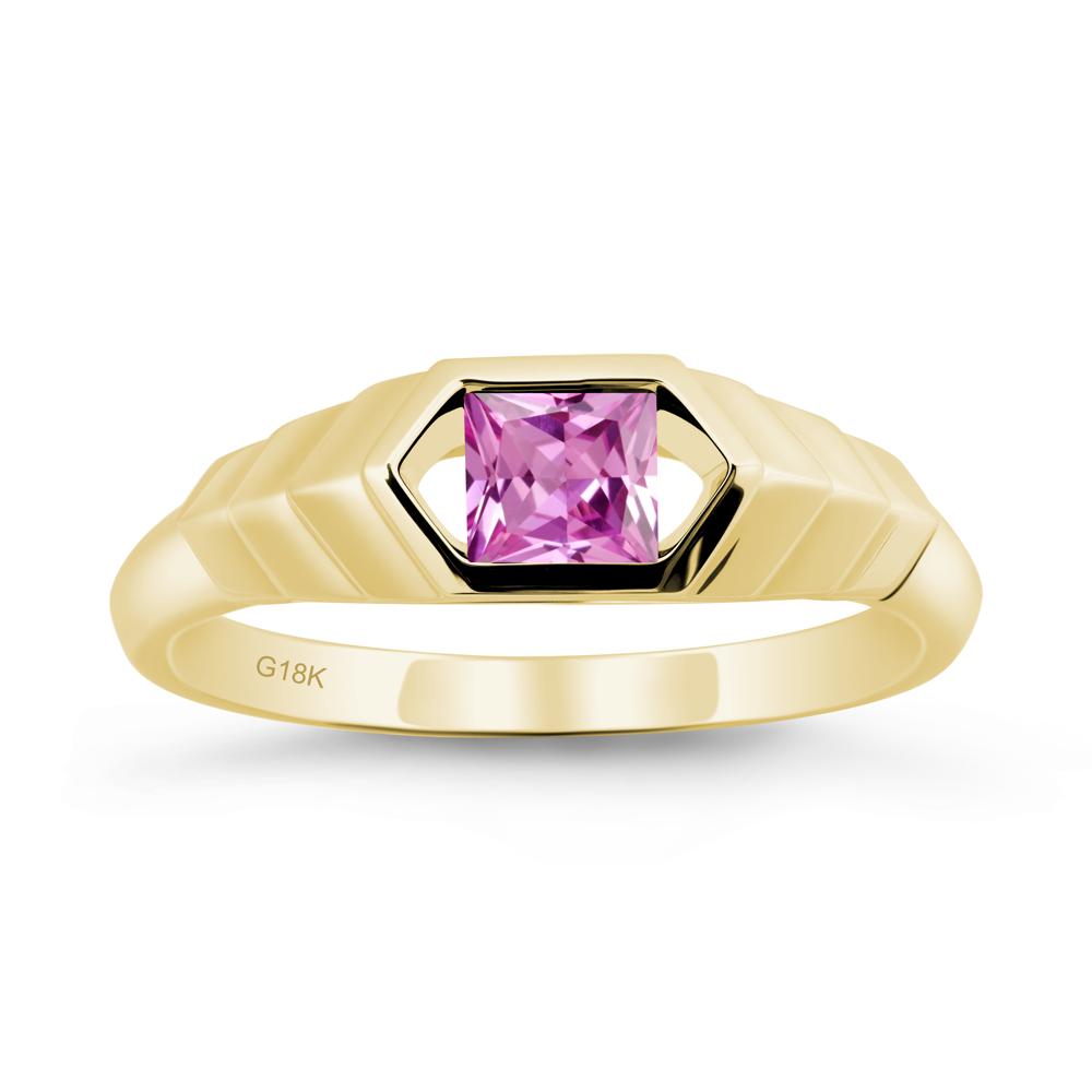 Asscher Pink Sapphire Ring with Hexagon Frame - LUO Jewelry #metal_18k yellow gold