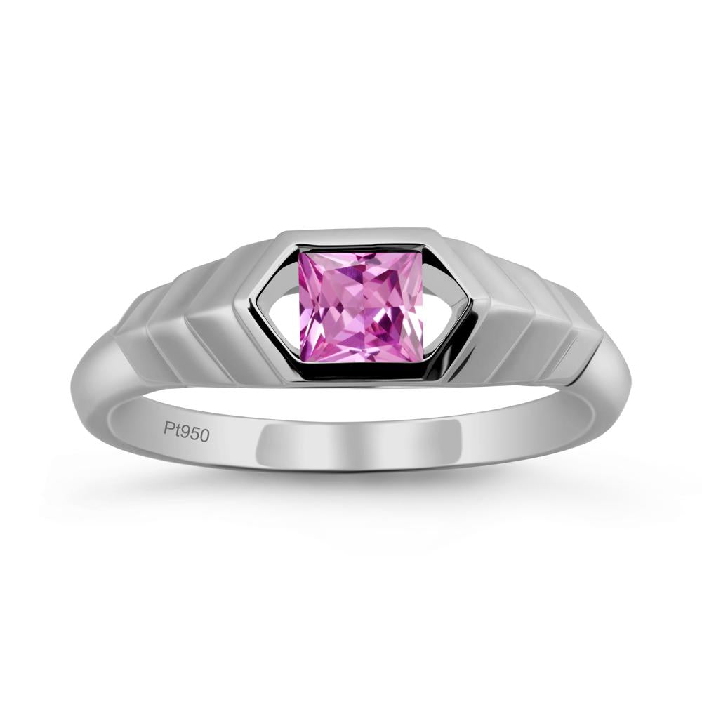 Asscher Pink Sapphire Ring with Hexagon Frame - LUO Jewelry #metal_platinum