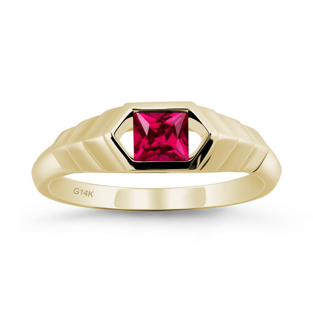 Asscher Ruby Ring with Hexagon Frame - LUO Jewelry #metal_14k yellow gold