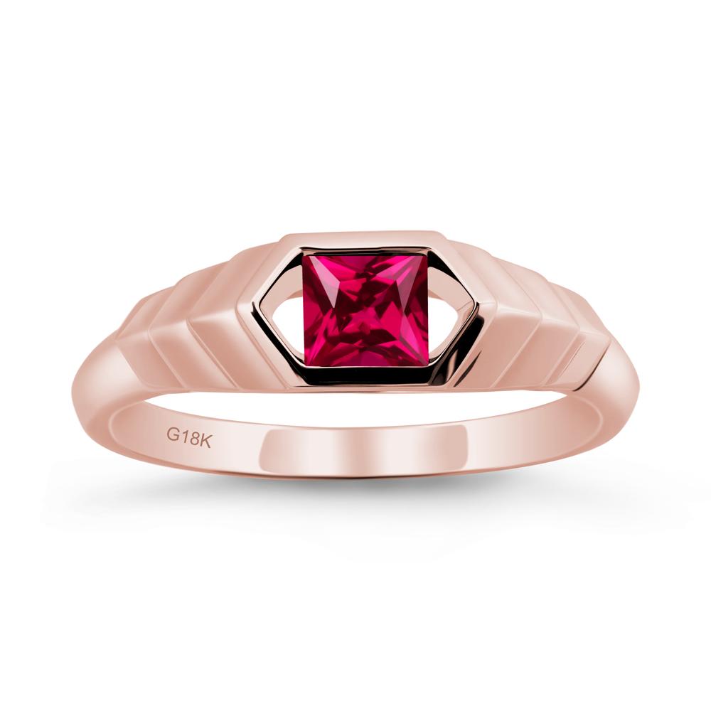 Asscher Ruby Ring with Hexagon Frame - LUO Jewelry #metal_18k rose gold