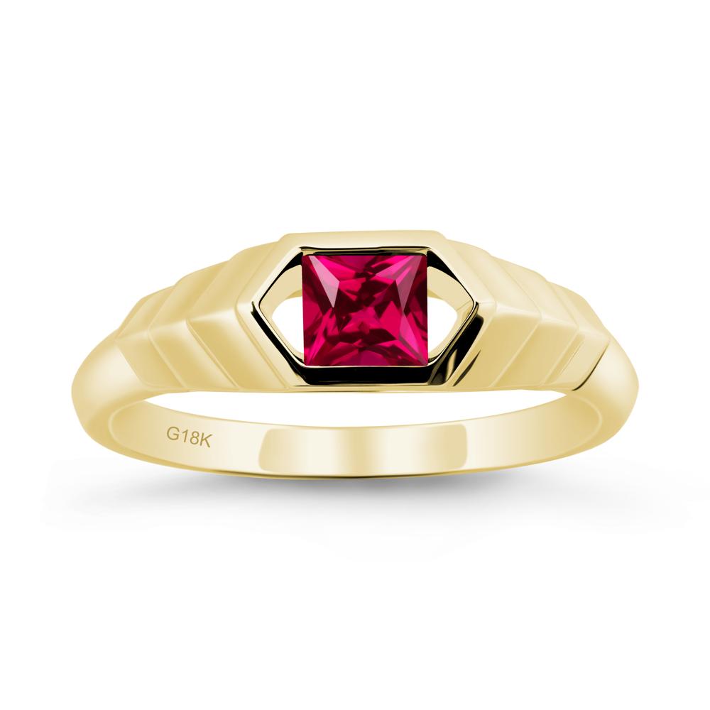 Asscher Ruby Ring with Hexagon Frame - LUO Jewelry #metal_18k yellow gold