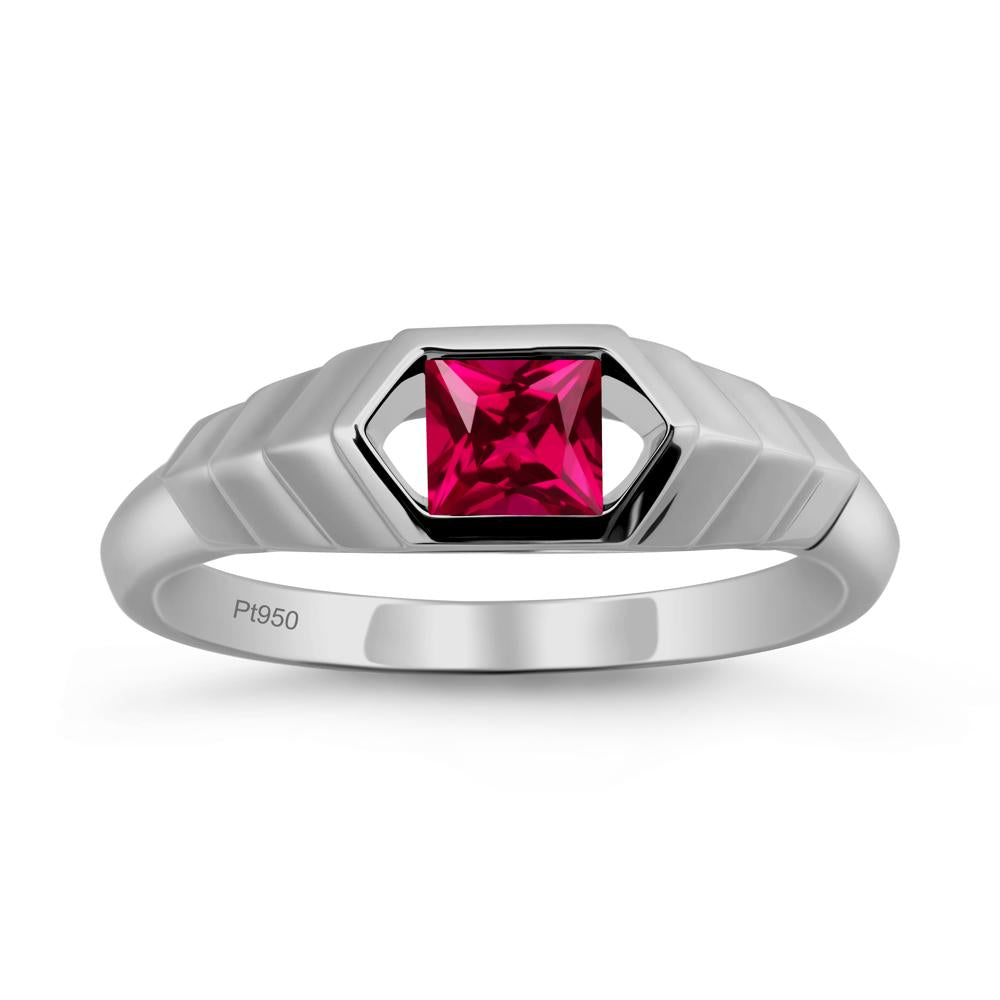 Asscher Ruby Ring with Hexagon Frame - LUO Jewelry #metal_platinum