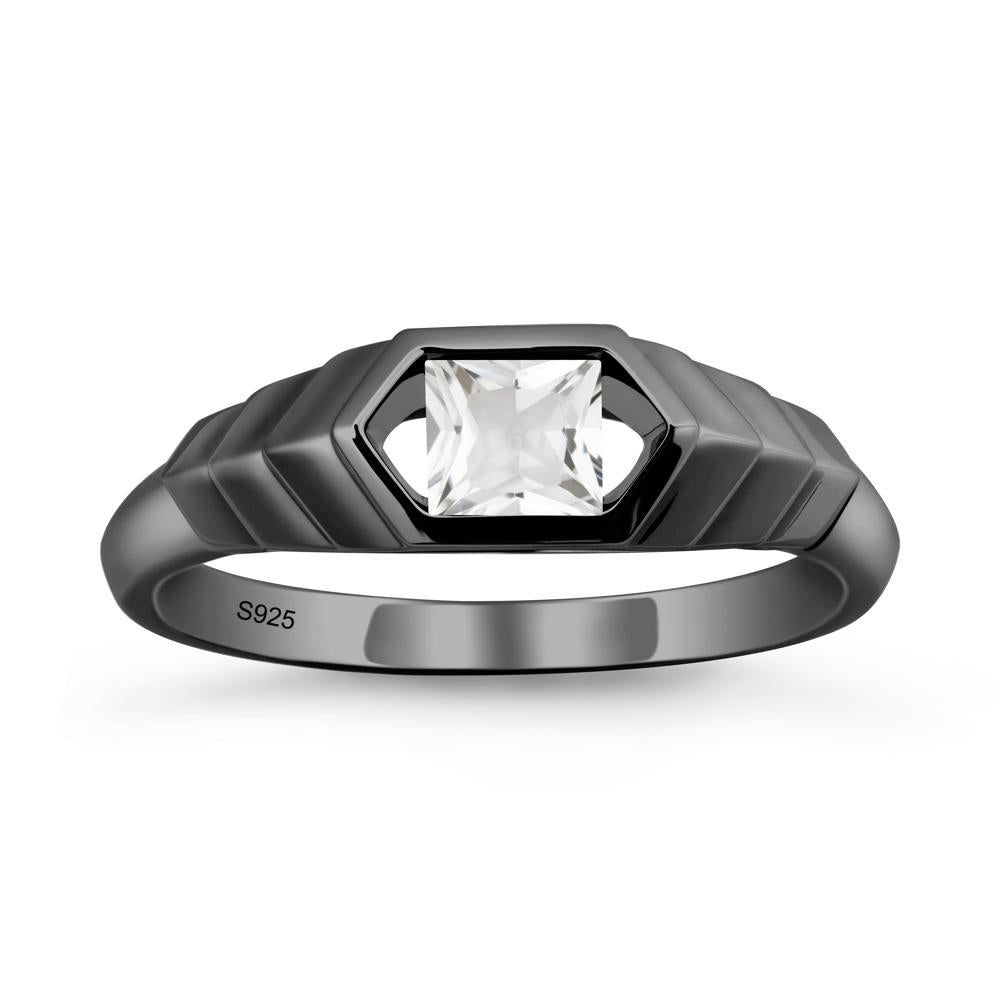 Asscher White Topaz Ring with Hexagon Frame - LUO Jewelry #metal_black finish sterling silver