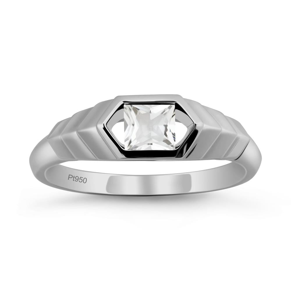Asscher White Topaz Ring with Hexagon Frame - LUO Jewelry #metal_platinum