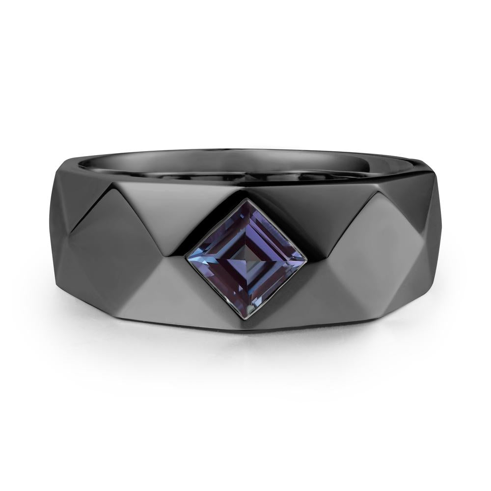 Wide Band Multi-Faceted  Alexandrite Ring - LUO Jewelry #metal_black finish sterling silver