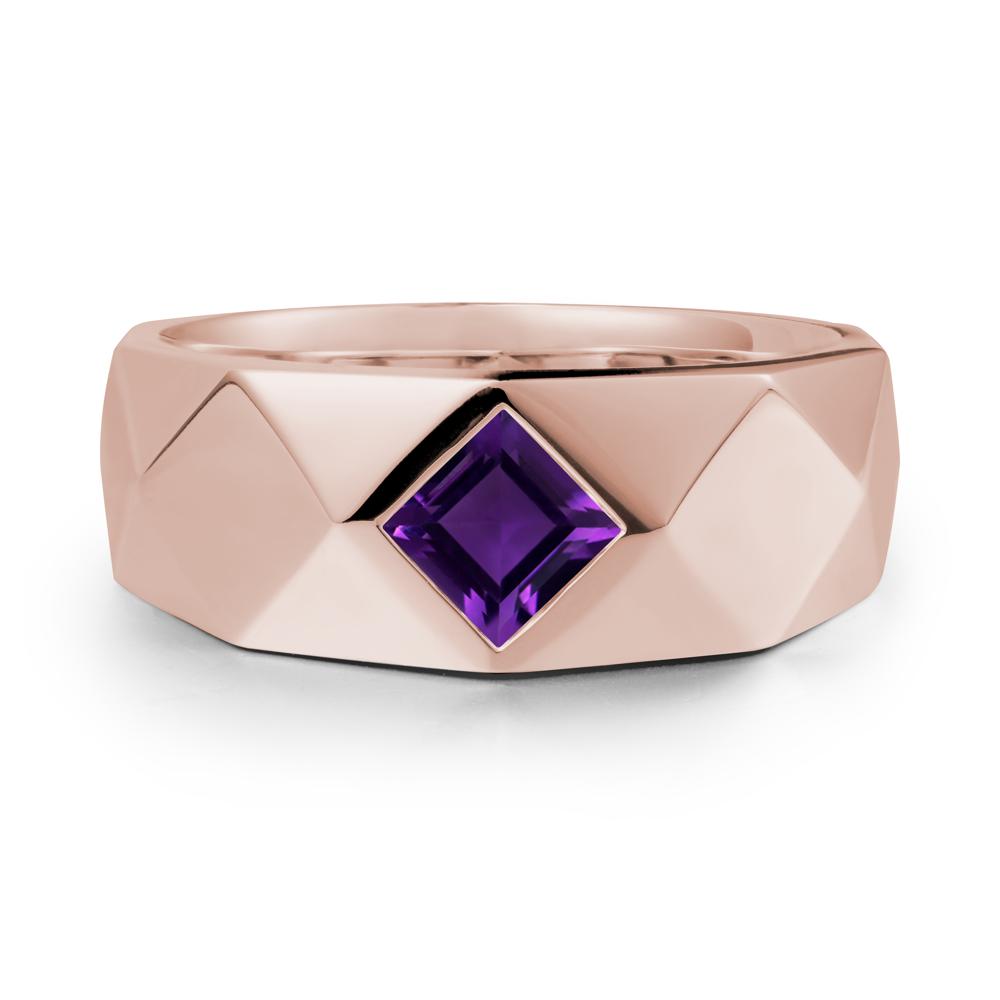 Simple Men Princess Cut Amethyst Ring - LUO Jewelry #metal_14k rose gold