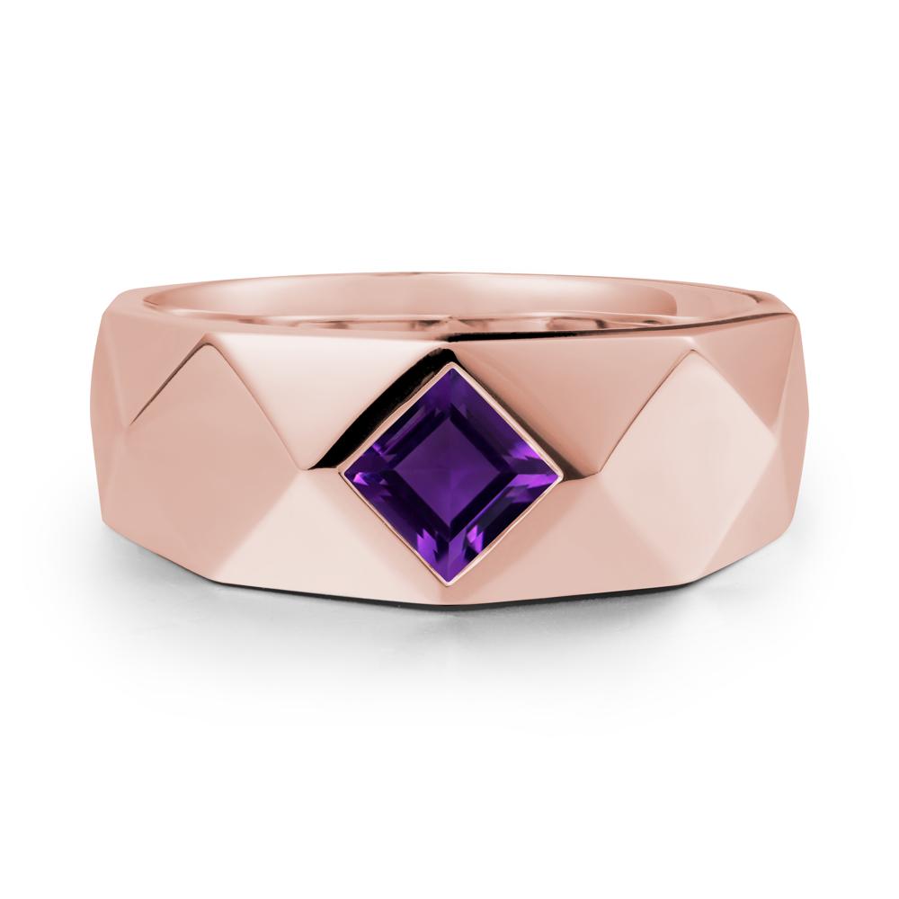 Simple Men Princess Cut Amethyst Ring - LUO Jewelry #metal_18k rose gold