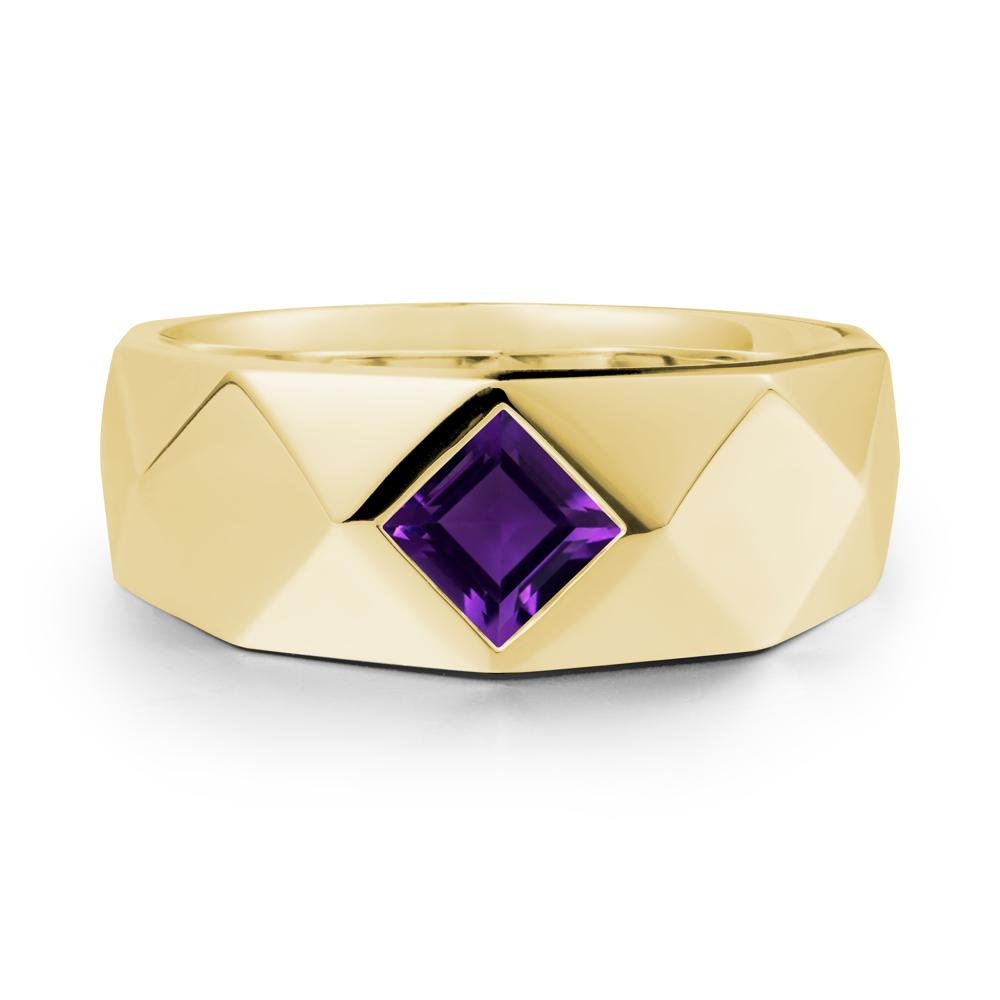 Simple Men Princess Cut Amethyst Ring - LUO Jewelry #metal_18k yellow gold