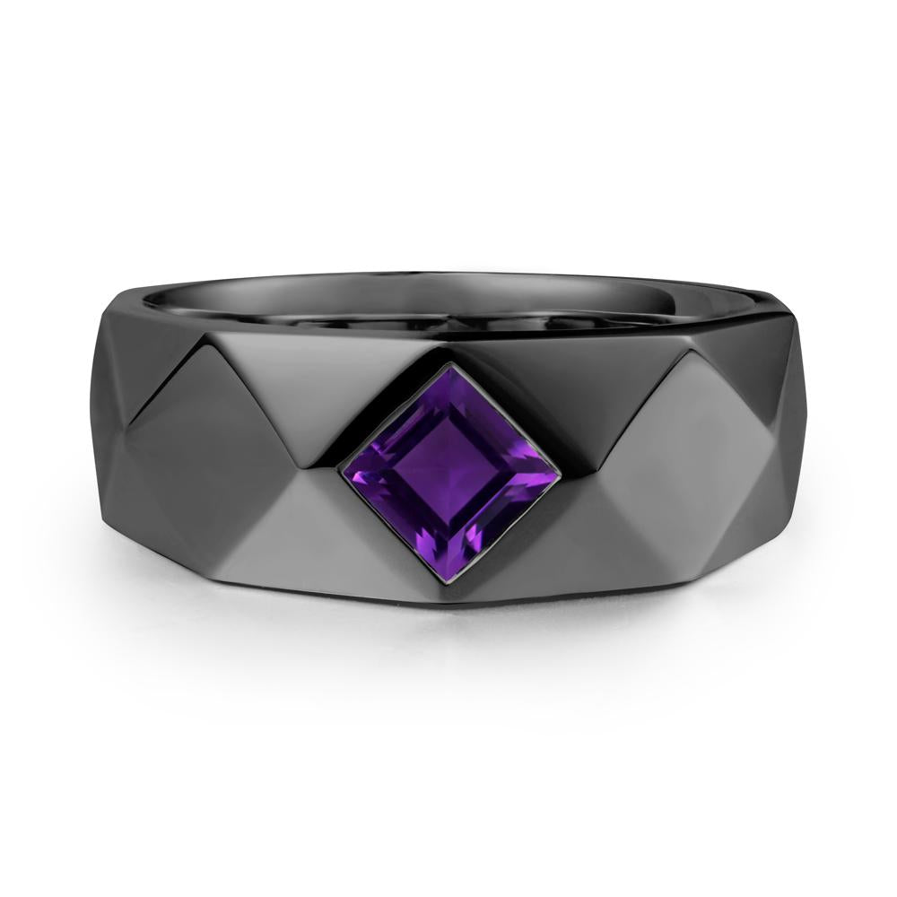 Simple Men Princess Cut Amethyst Ring - LUO Jewelry #metal_black finish sterling silver