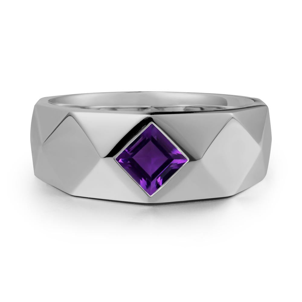 Simple Men Princess Cut Amethyst Ring - LUO Jewelry #metal_platinum