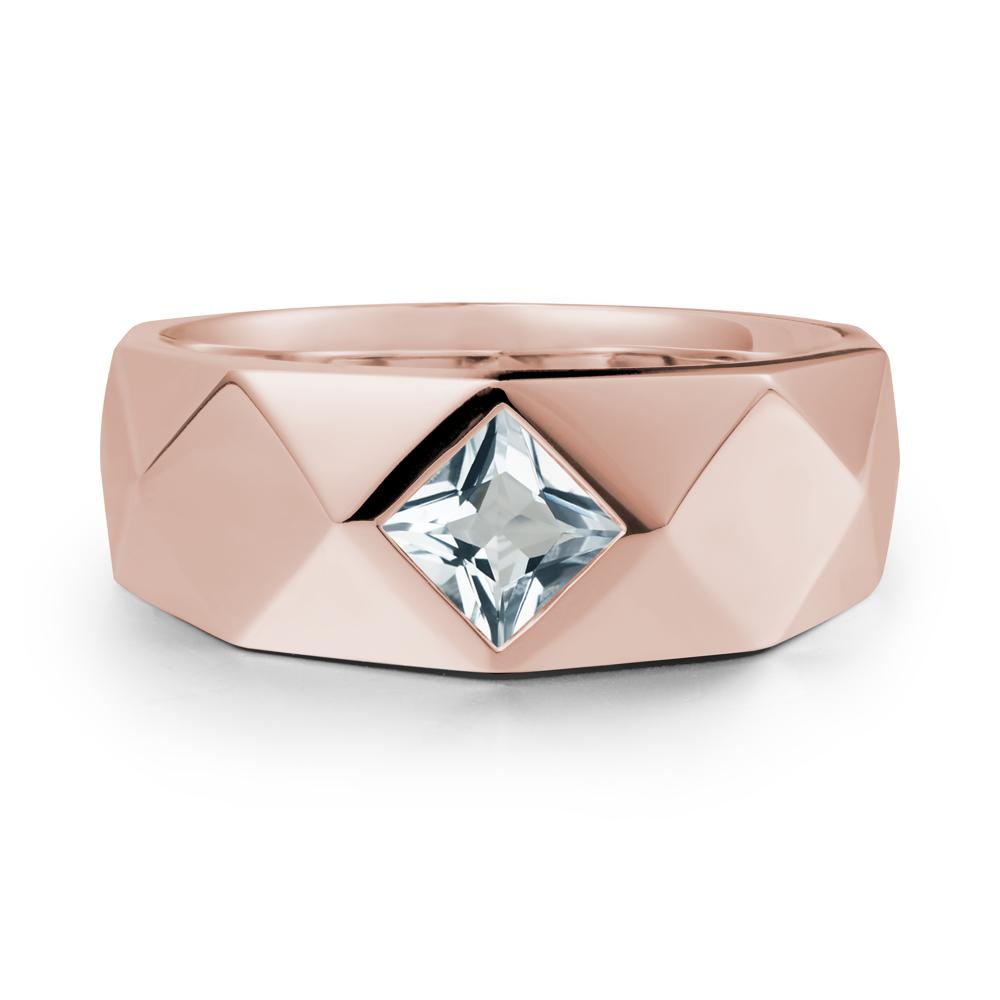 Wide Band Geometric Aquamarine Ring - LUO Jewelry #metal_14k rose gold
