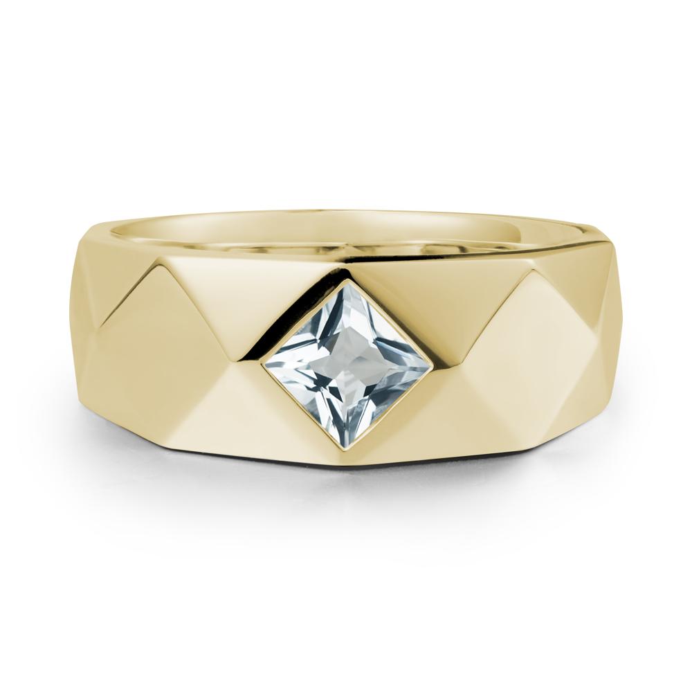 Wide Band Geometric Aquamarine Ring - LUO Jewelry #metal_14k yellow gold