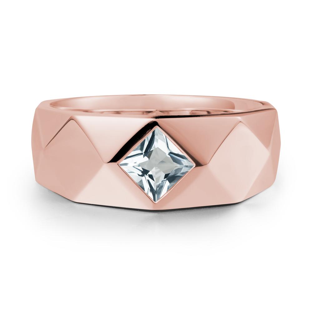 Wide Band Geometric Aquamarine Ring - LUO Jewelry #metal_18k rose gold