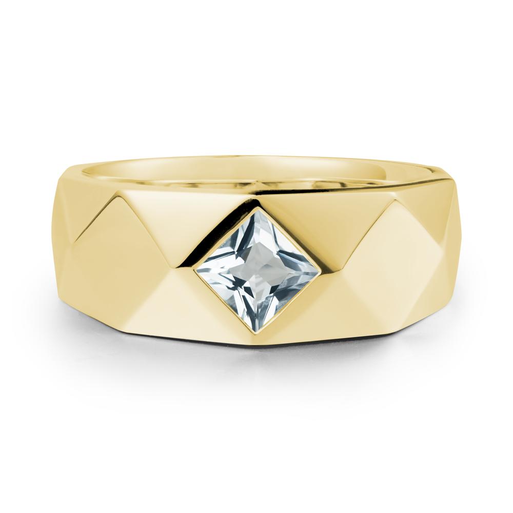 Wide Band Geometric Aquamarine Ring - LUO Jewelry #metal_18k yellow gold