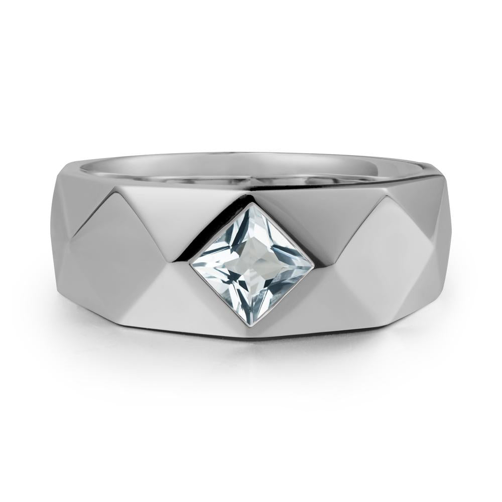 Wide Band Geometric Aquamarine Ring - LUO Jewelry #metal_platinum