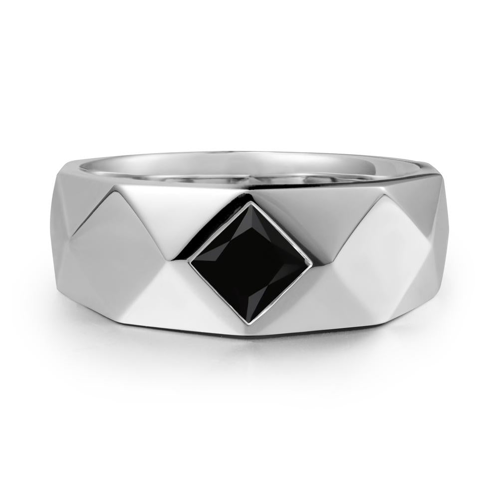 Wide Band Multi-Faceted  Black Spinel Ring - LUO Jewelry #metal_sterling silver
