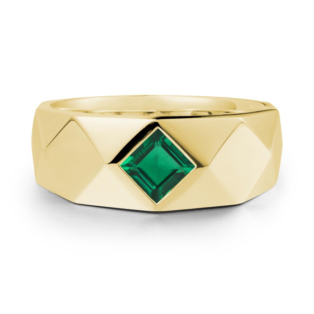 Simple Men Princess Cut Emerald Ring - LUO Jewelry #metal_18k yellow gold