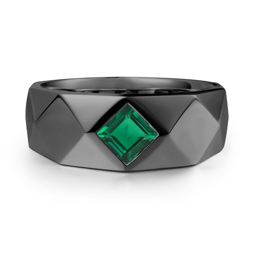 Simple Men Princess Cut Emerald Ring - LUO Jewelry #metal_black finish sterling silver