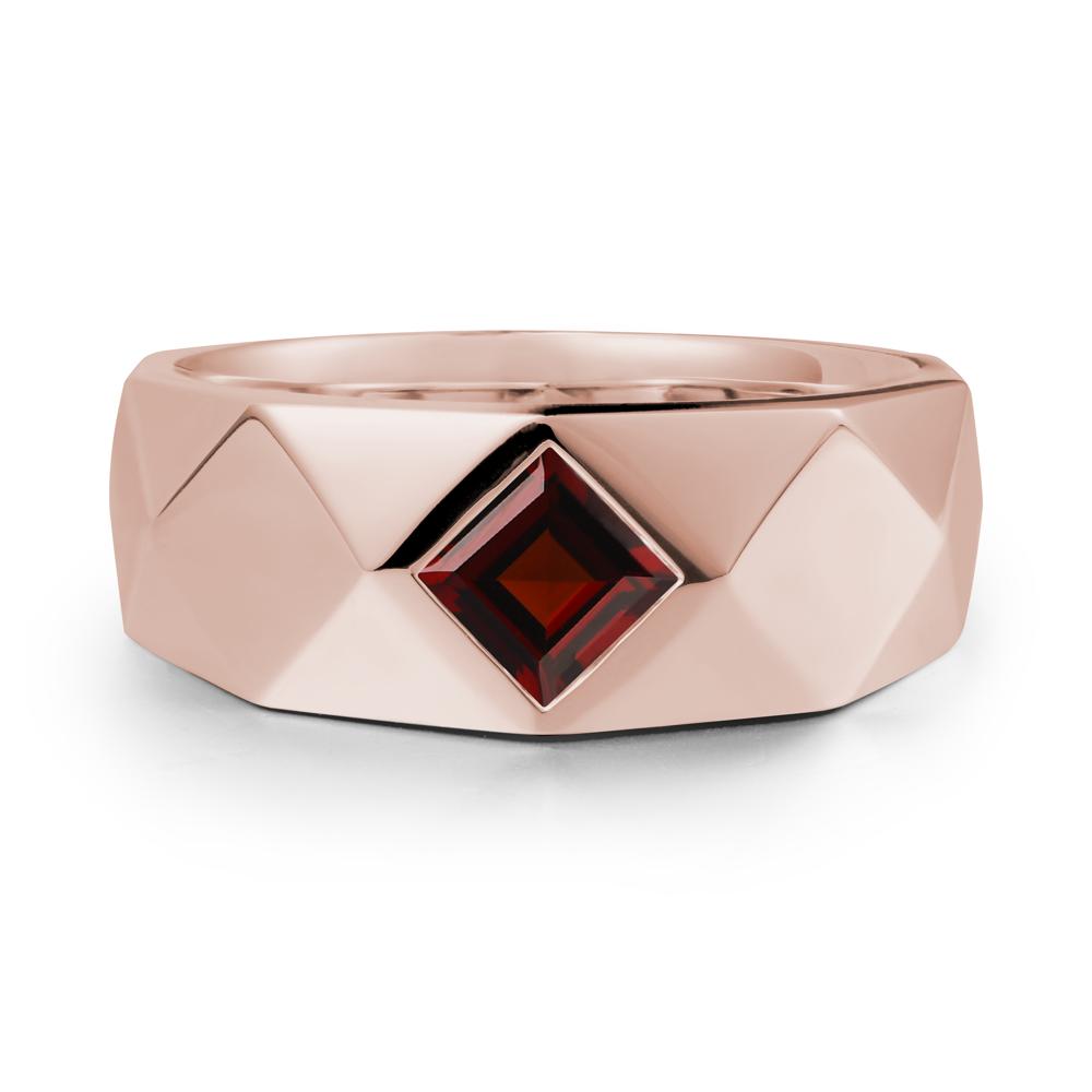 Wide Band Geometric Garnet Ring - LUO Jewelry #metal_14k rose gold